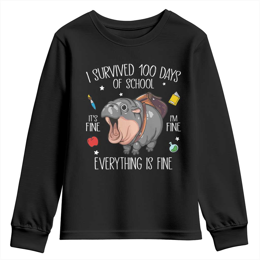 Funny I Survived 100 Days Of School Moo Deng Youth Sweatshirt It's I'm Fine Everything Is Fine