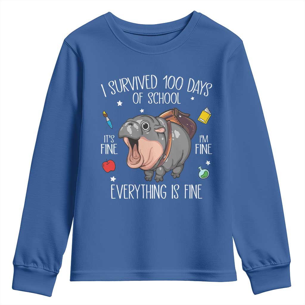 Funny I Survived 100 Days Of School Moo Deng Youth Sweatshirt It's I'm Fine Everything Is Fine