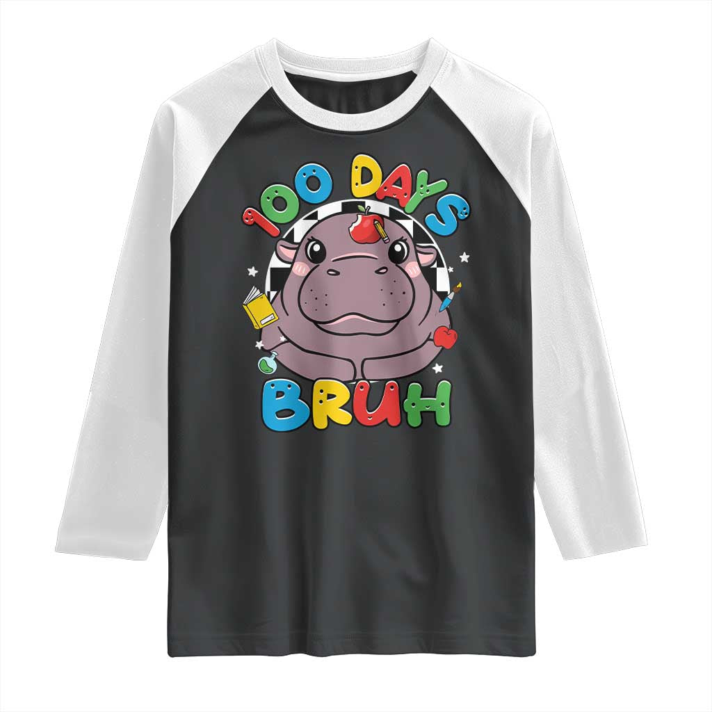 Funny Moo Deng 100 Days Bruh Raglan Shirt Happy 100 Days Of School