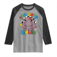 Funny Moo Deng 100 Days Bruh Raglan Shirt Happy 100 Days Of School