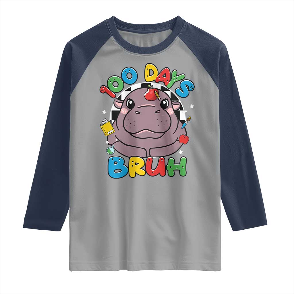 Funny Moo Deng 100 Days Bruh Raglan Shirt Happy 100 Days Of School