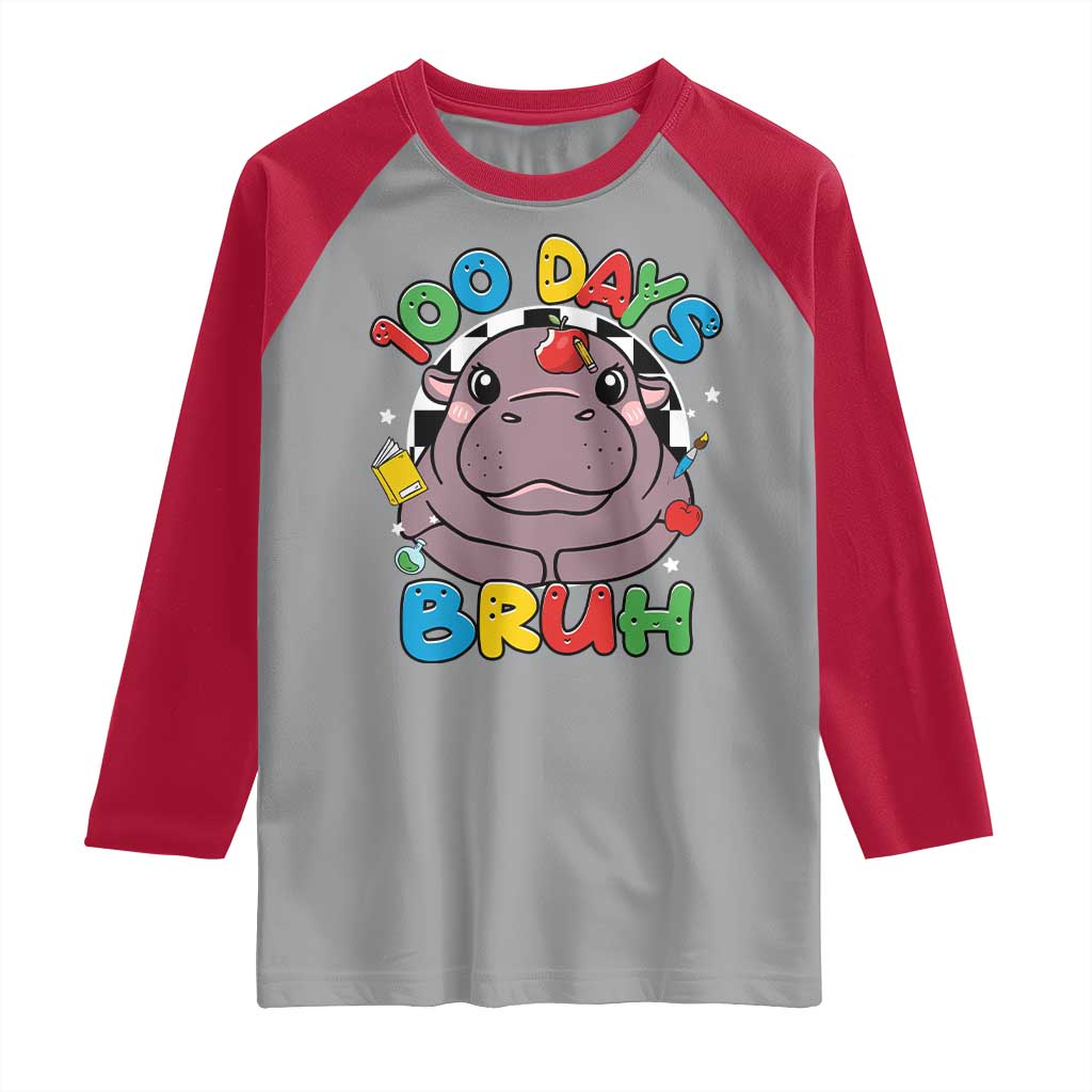 Funny Moo Deng 100 Days Bruh Raglan Shirt Happy 100 Days Of School