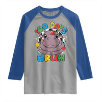 Funny Moo Deng 100 Days Bruh Raglan Shirt Happy 100 Days Of School