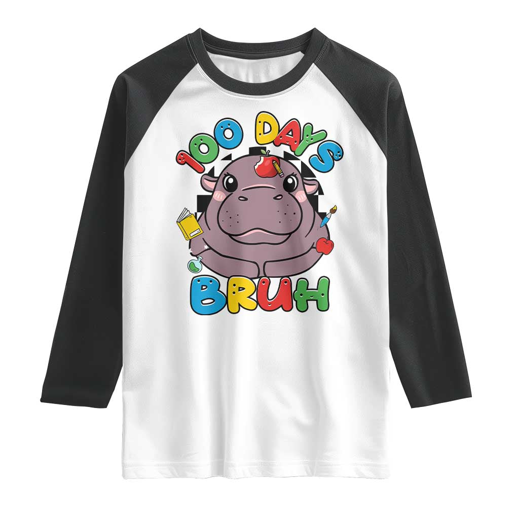 Funny Moo Deng 100 Days Bruh Raglan Shirt Happy 100 Days Of School