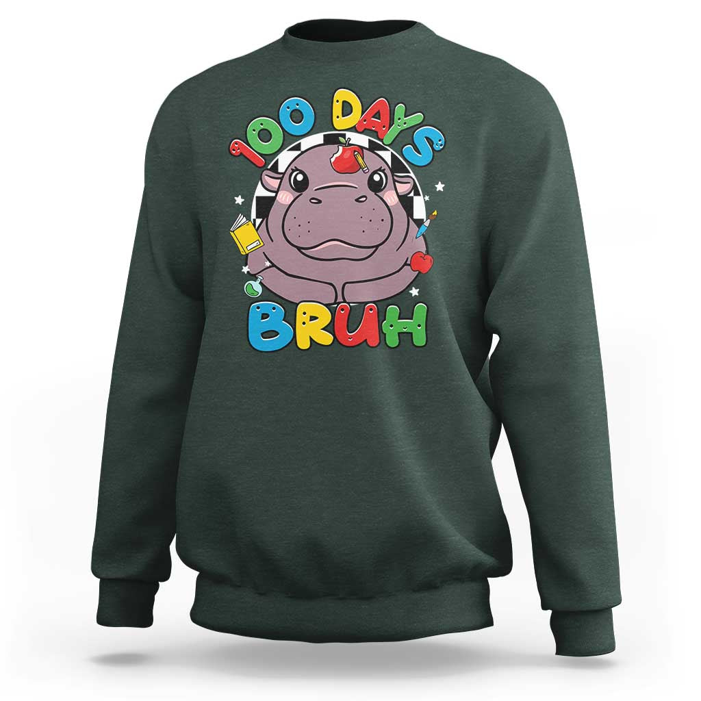 Funny Moo Deng 100 Days Bruh Sweatshirt Happy 100 Days Of School