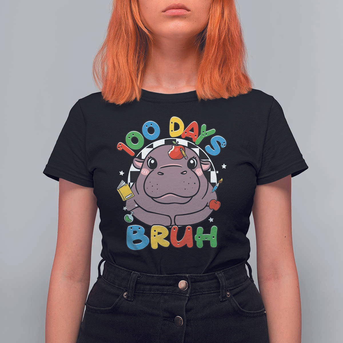 Funny Moo Deng 100 Days Bruh T Shirt For Women Happy 100 Days Of School