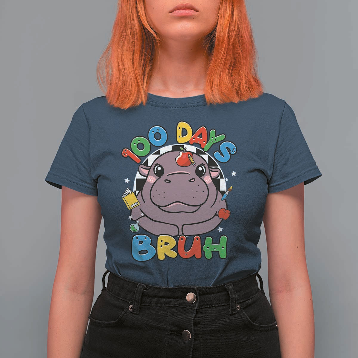Funny Moo Deng 100 Days Bruh T Shirt For Women Happy 100 Days Of School