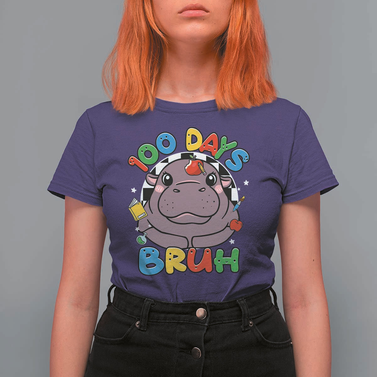Funny Moo Deng 100 Days Bruh T Shirt For Women Happy 100 Days Of School
