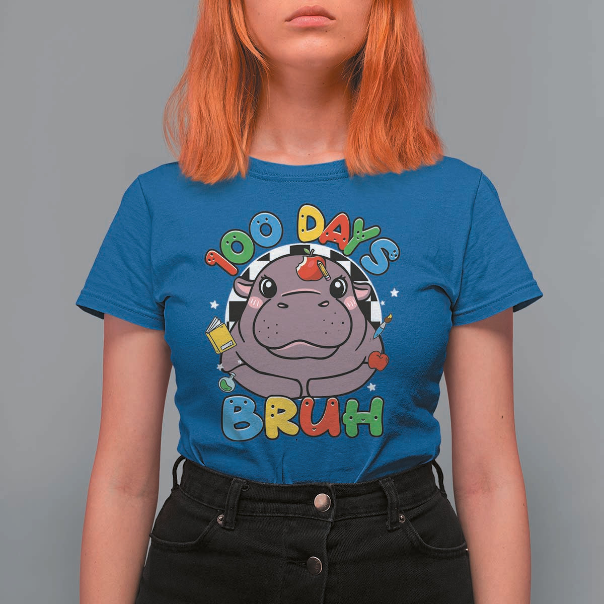 Funny Moo Deng 100 Days Bruh T Shirt For Women Happy 100 Days Of School