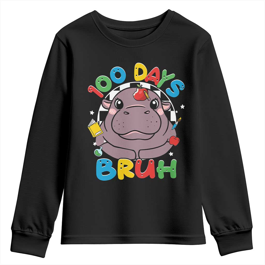 Funny Moo Deng 100 Days Bruh Youth Sweatshirt Happy 100 Days Of School