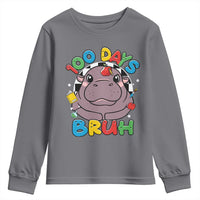 Funny Moo Deng 100 Days Bruh Youth Sweatshirt Happy 100 Days Of School
