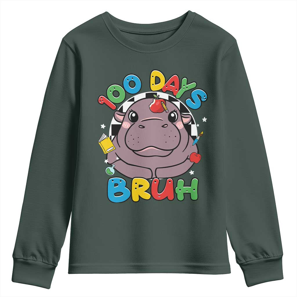 Funny Moo Deng 100 Days Bruh Youth Sweatshirt Happy 100 Days Of School