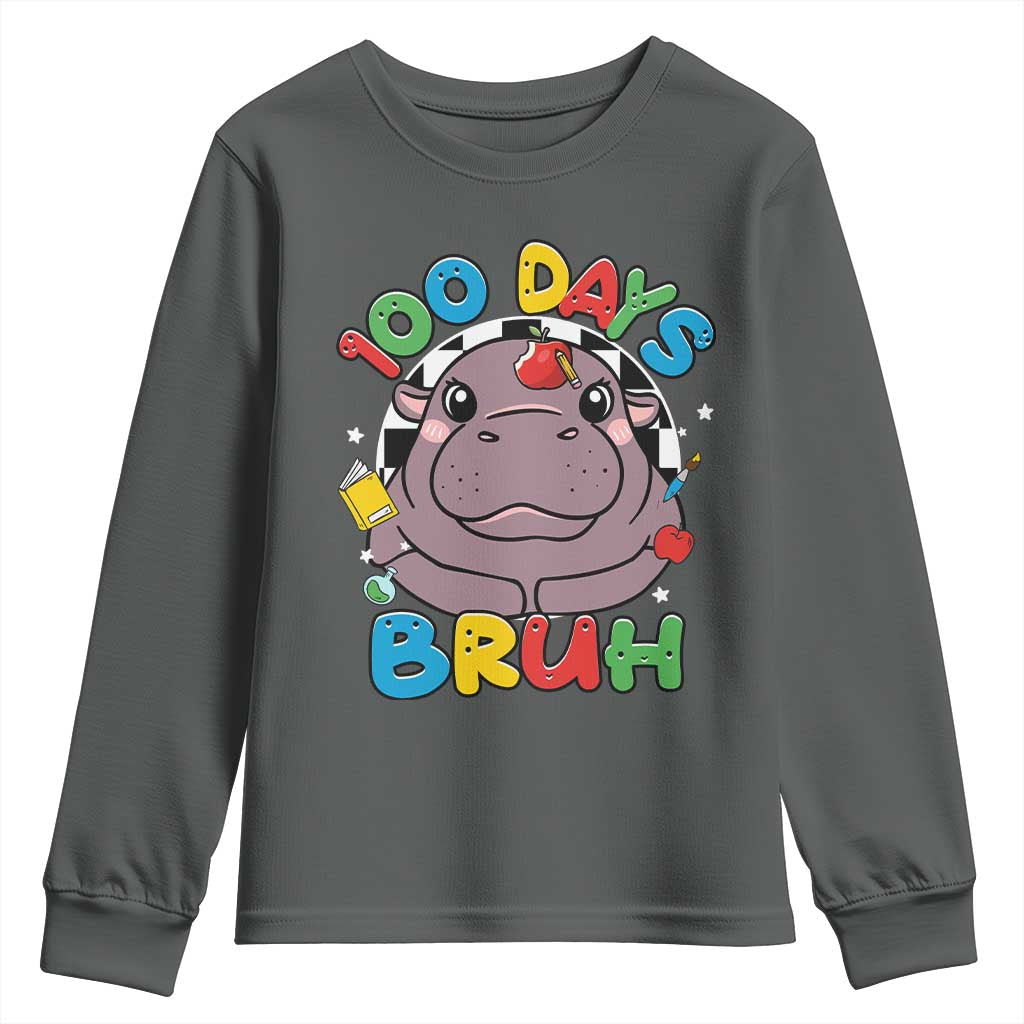 Funny Moo Deng 100 Days Bruh Youth Sweatshirt Happy 100 Days Of School