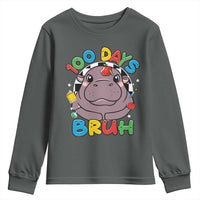 Funny Moo Deng 100 Days Bruh Youth Sweatshirt Happy 100 Days Of School