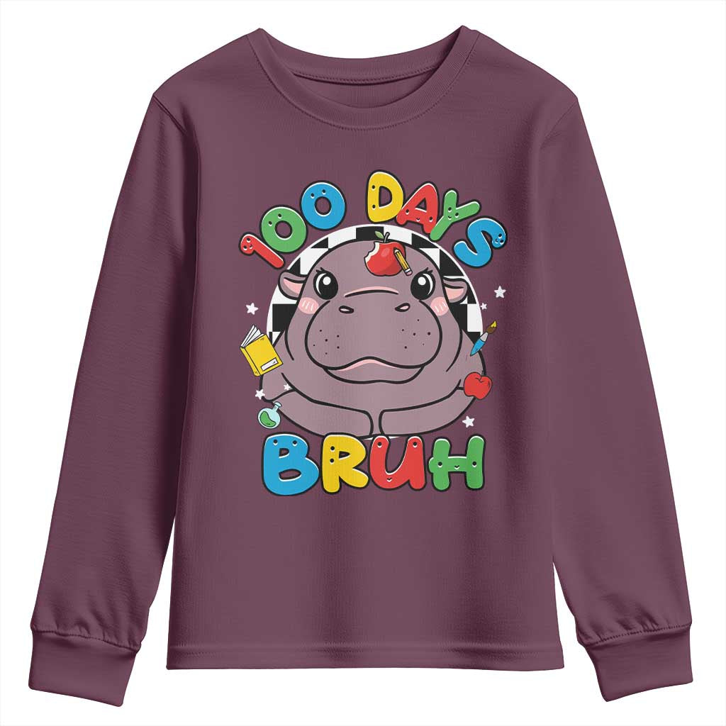 Funny Moo Deng 100 Days Bruh Youth Sweatshirt Happy 100 Days Of School