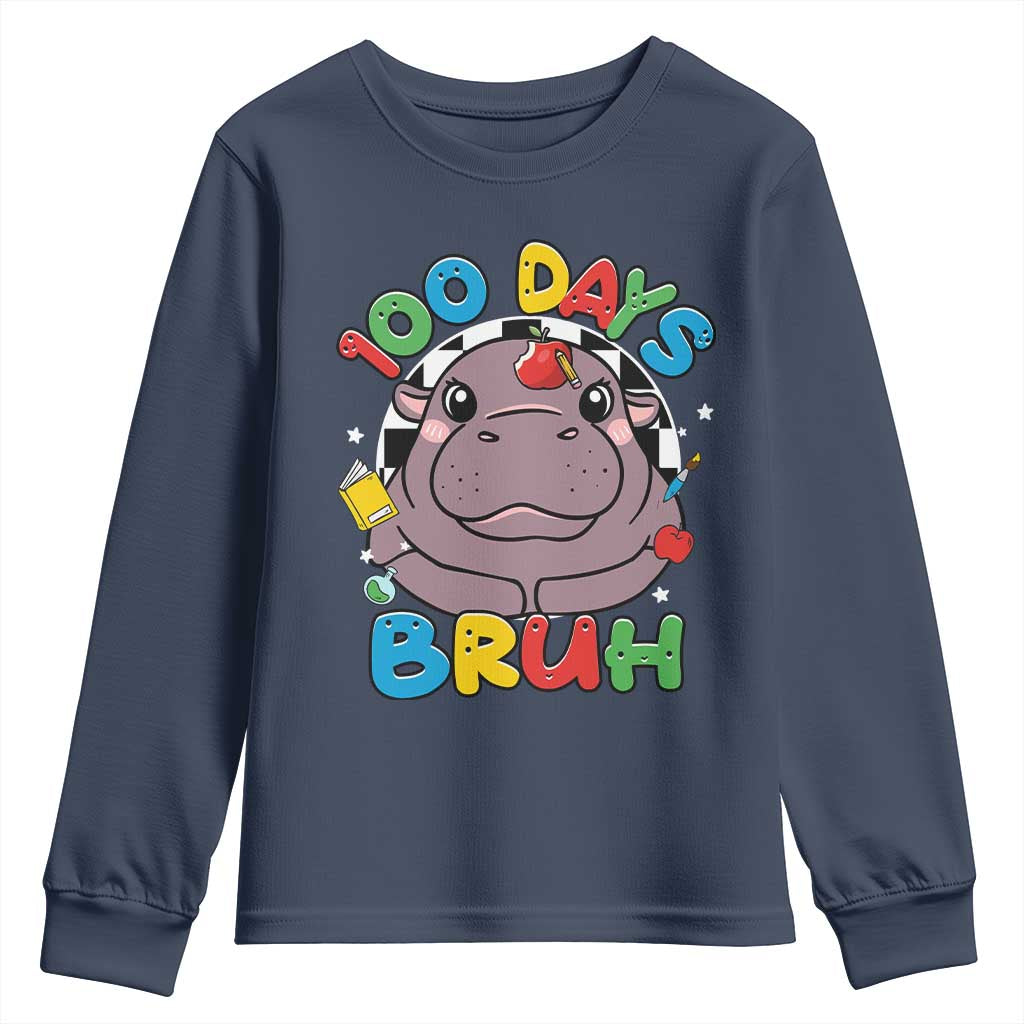 Funny Moo Deng 100 Days Bruh Youth Sweatshirt Happy 100 Days Of School