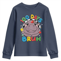 Funny Moo Deng 100 Days Bruh Youth Sweatshirt Happy 100 Days Of School