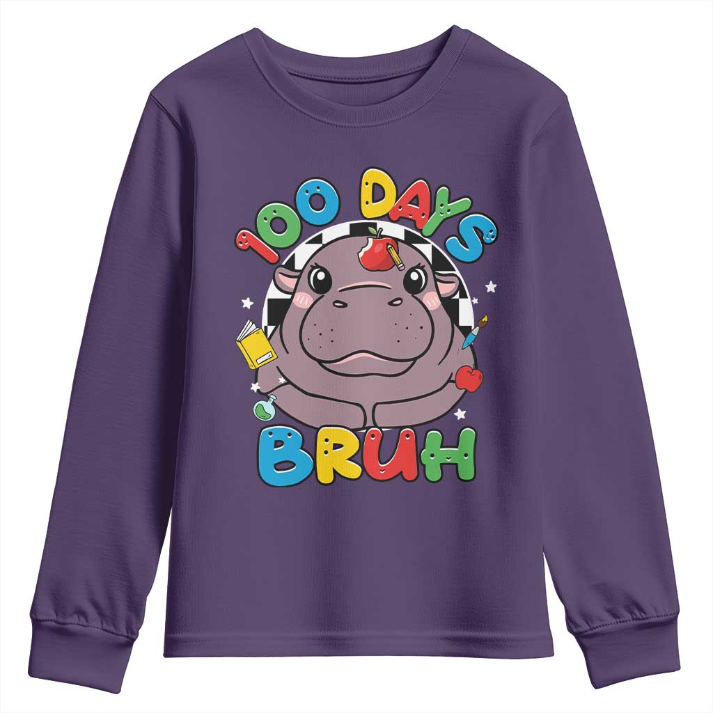 Funny Moo Deng 100 Days Bruh Youth Sweatshirt Happy 100 Days Of School