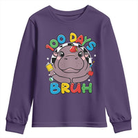 Funny Moo Deng 100 Days Bruh Youth Sweatshirt Happy 100 Days Of School