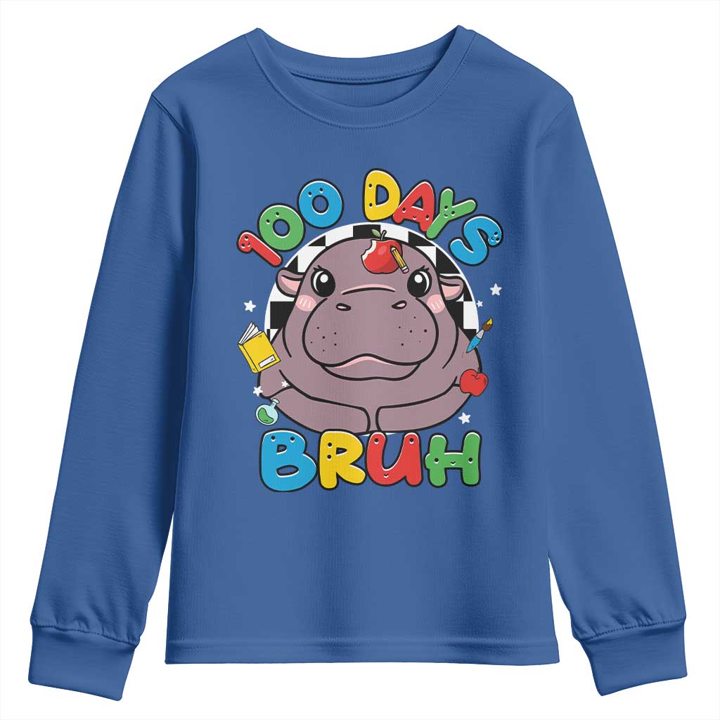 Funny Moo Deng 100 Days Bruh Youth Sweatshirt Happy 100 Days Of School