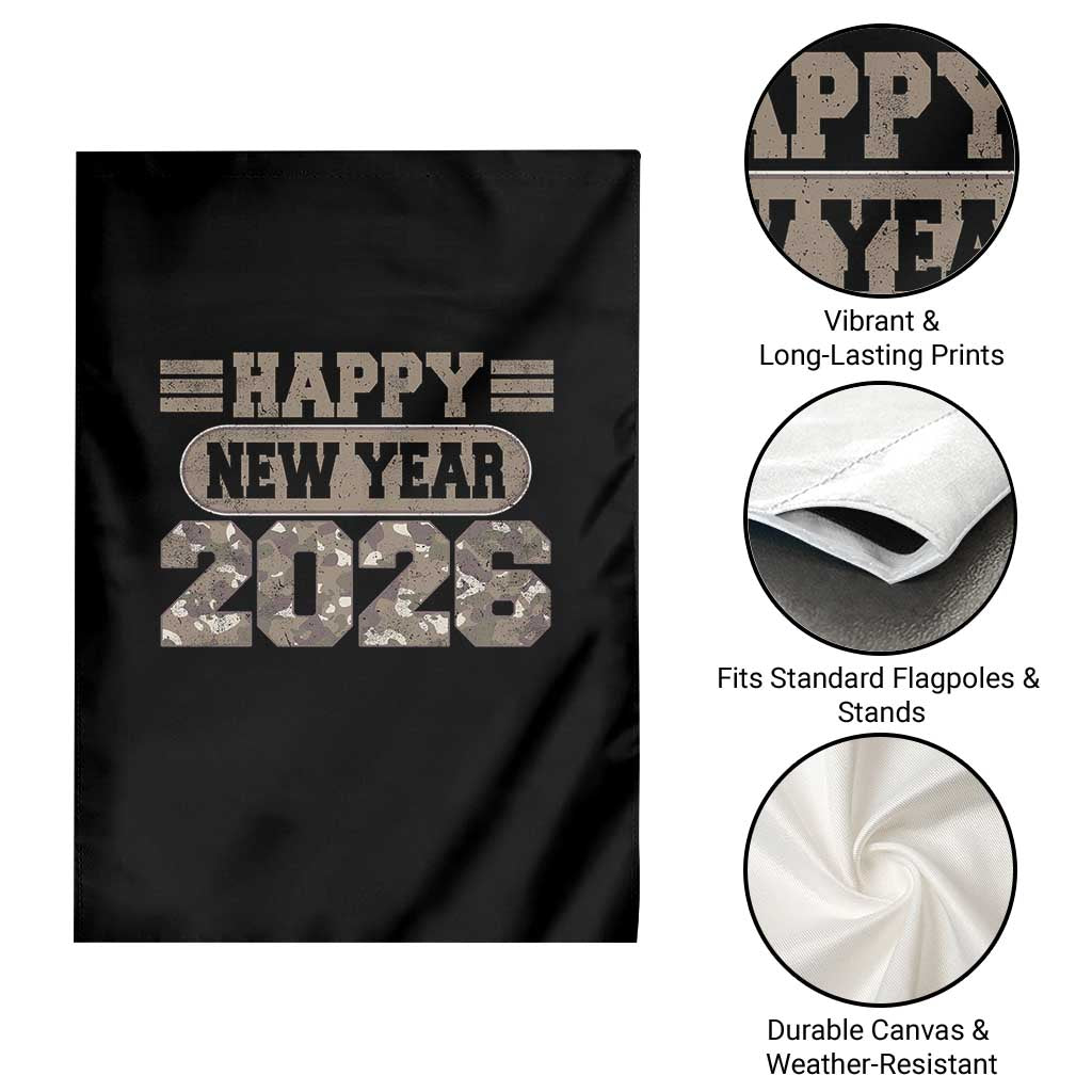 Camo Happy New Year Party 2026 Garden Flag Camouflage NYE Party - Wonder Print Shop