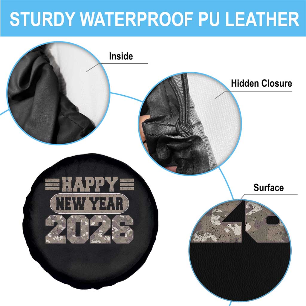 Camo Happy New Year Party 2026 Spare Tire Cover Camouflage NYE Party - Wonder Print Shop