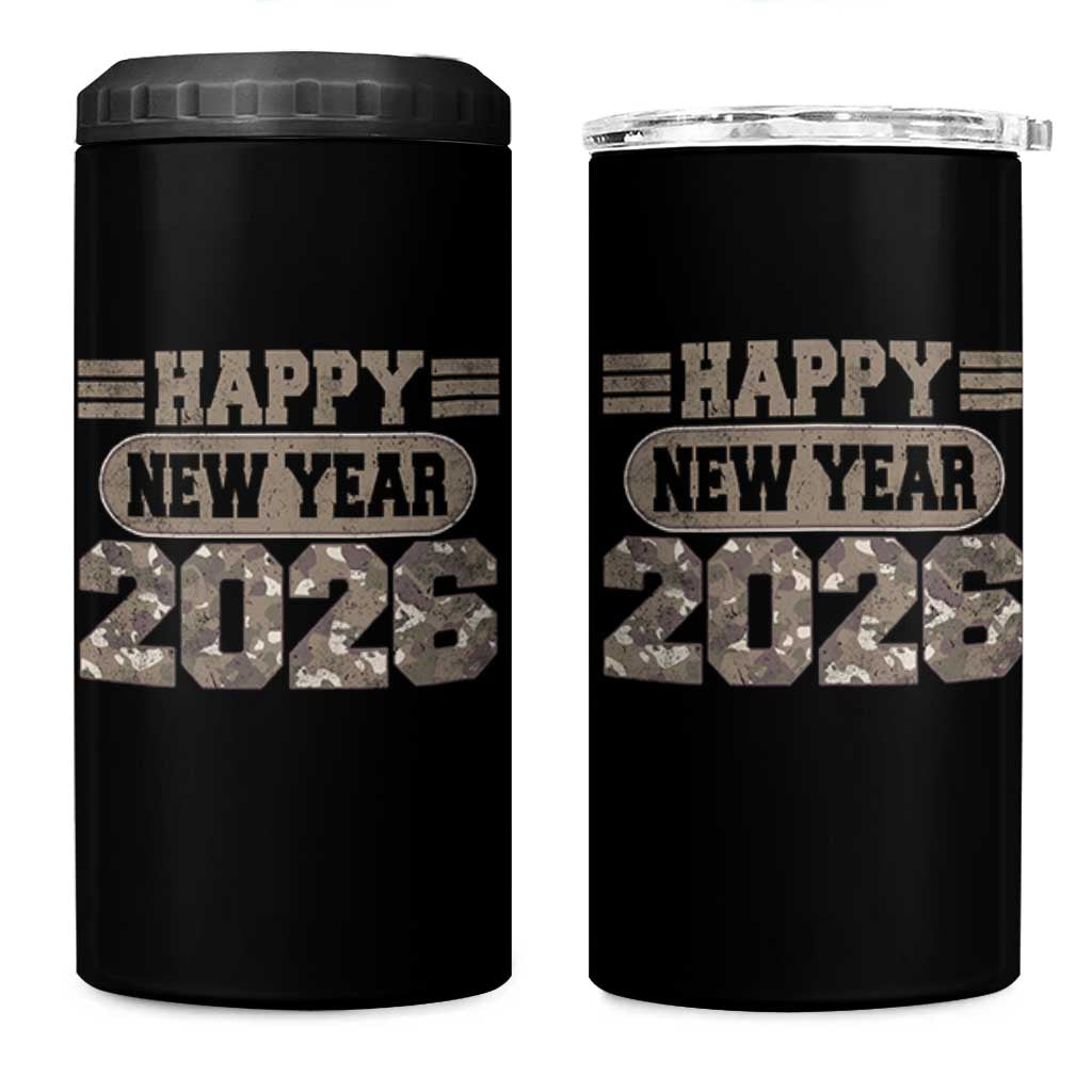 Camo Happy New Year Party 2026 4 in 1 Can Cooler Tumbler Camouflage NYE Party - Wonder Print Shop