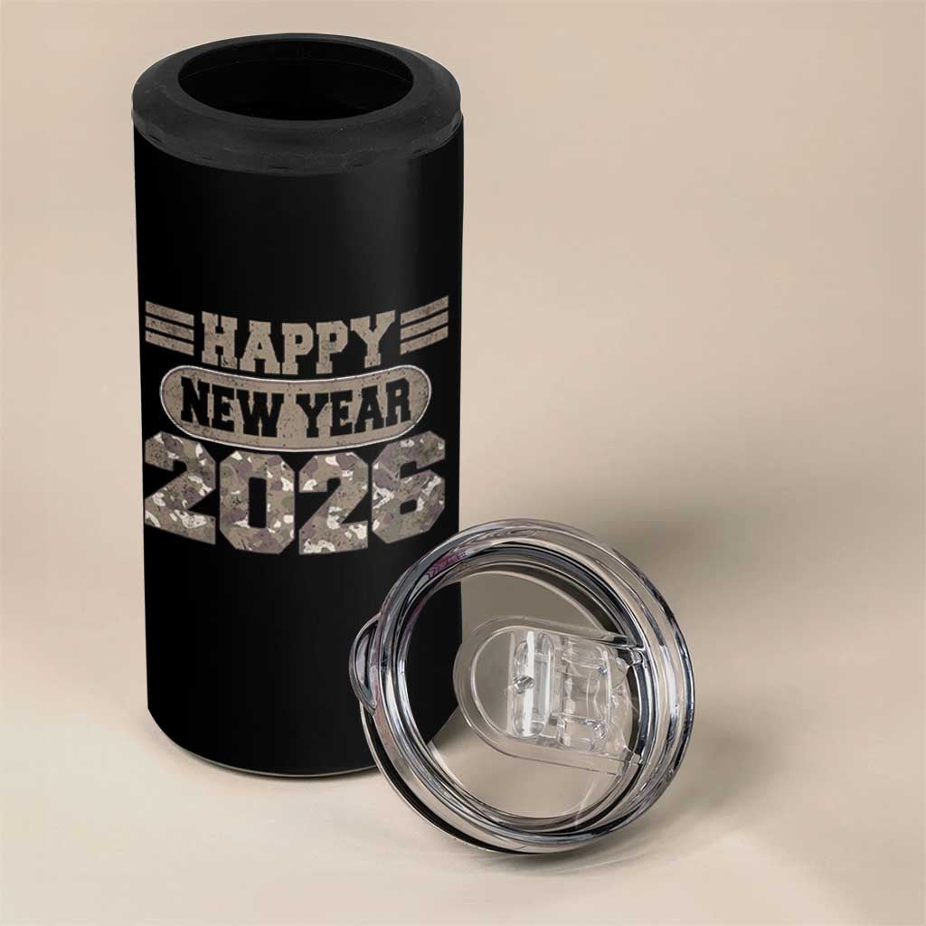 Camo Happy New Year Party 2026 4 in 1 Can Cooler Tumbler Camouflage NYE Party - Wonder Print Shop