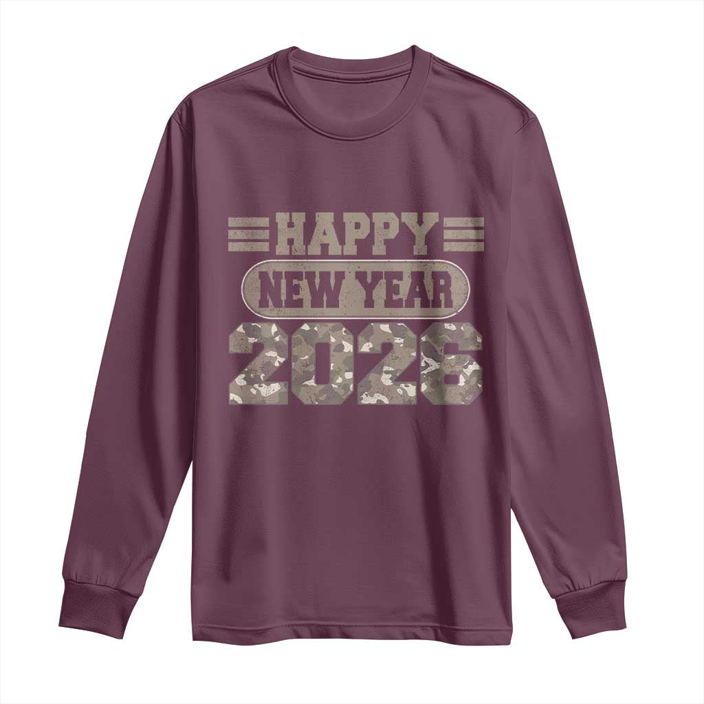 Camo Happy New Year Party 2026 Long Sleeve Shirt Camouflage NYE Party - Wonder Print Shop
