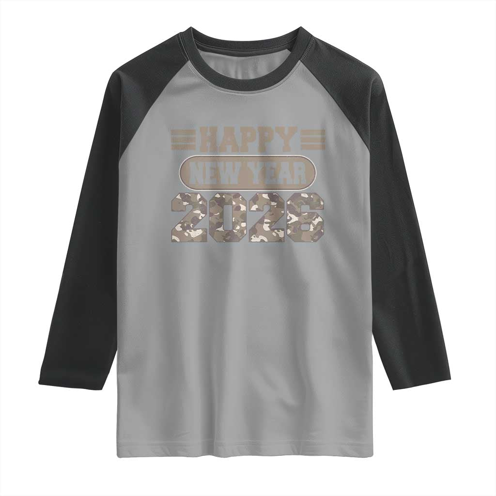 Camo Happy New Year Party 2026 Raglan Shirt Camouflage NYE Party - Wonder Print Shop