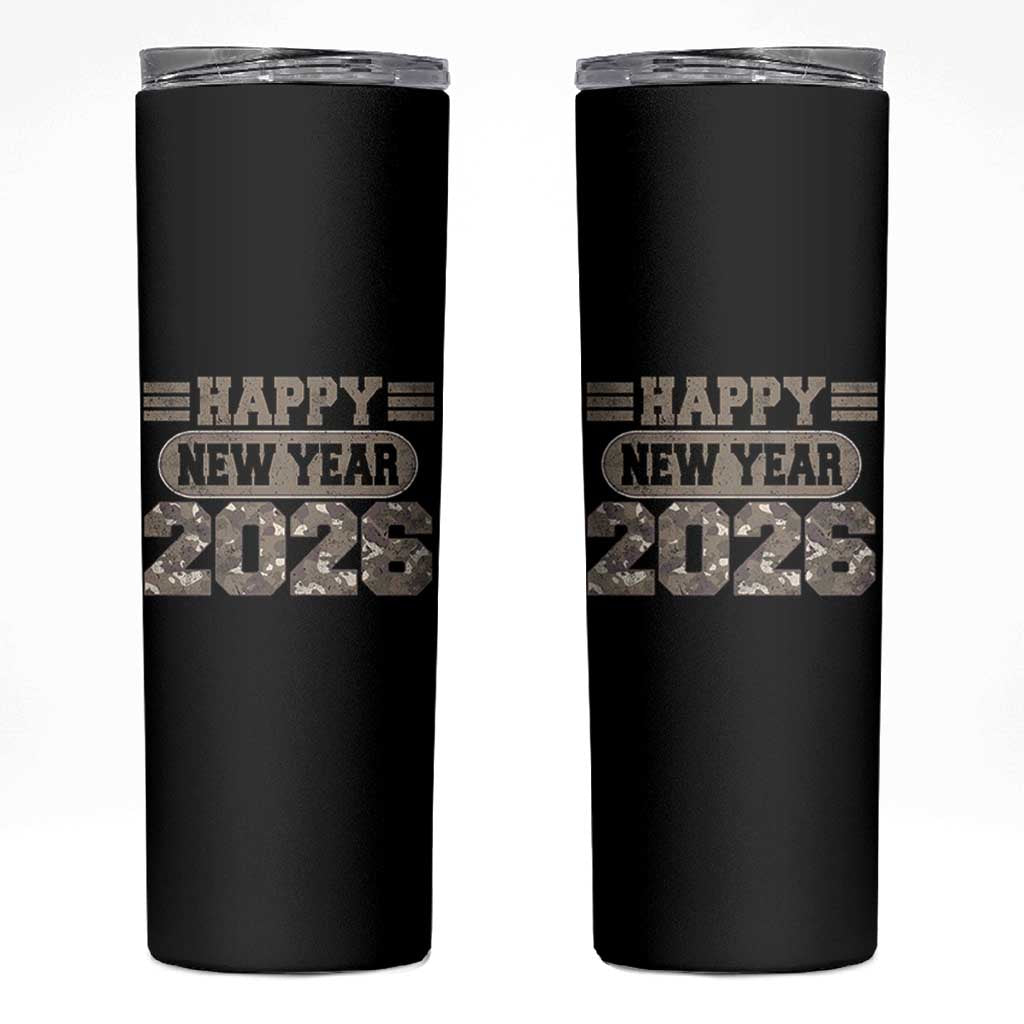 Camo Happy New Year Party 2026 Skinny Tumbler Camouflage NYE Party - Wonder Print Shop