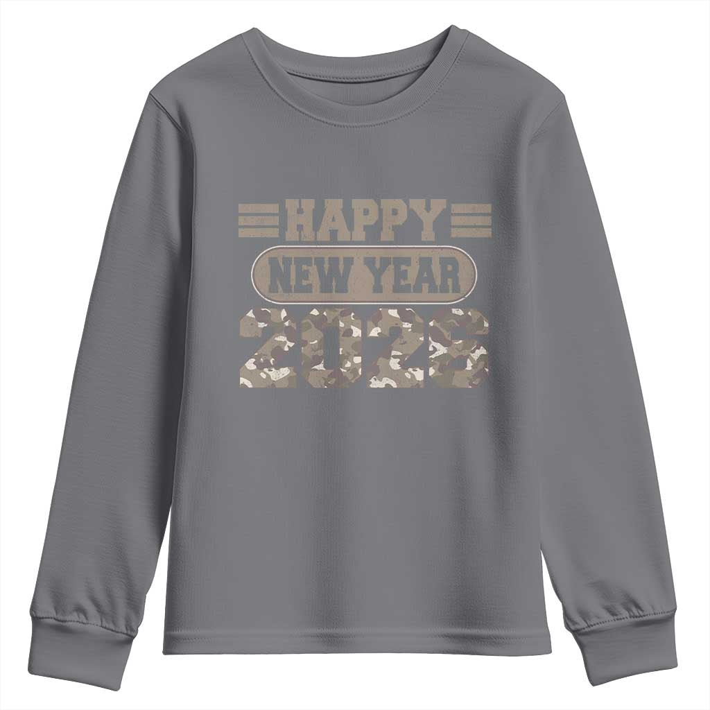 Camo Happy New Year Party 2026 Youth Sweatshirt Camouflage NYE Party - Wonder Print Shop