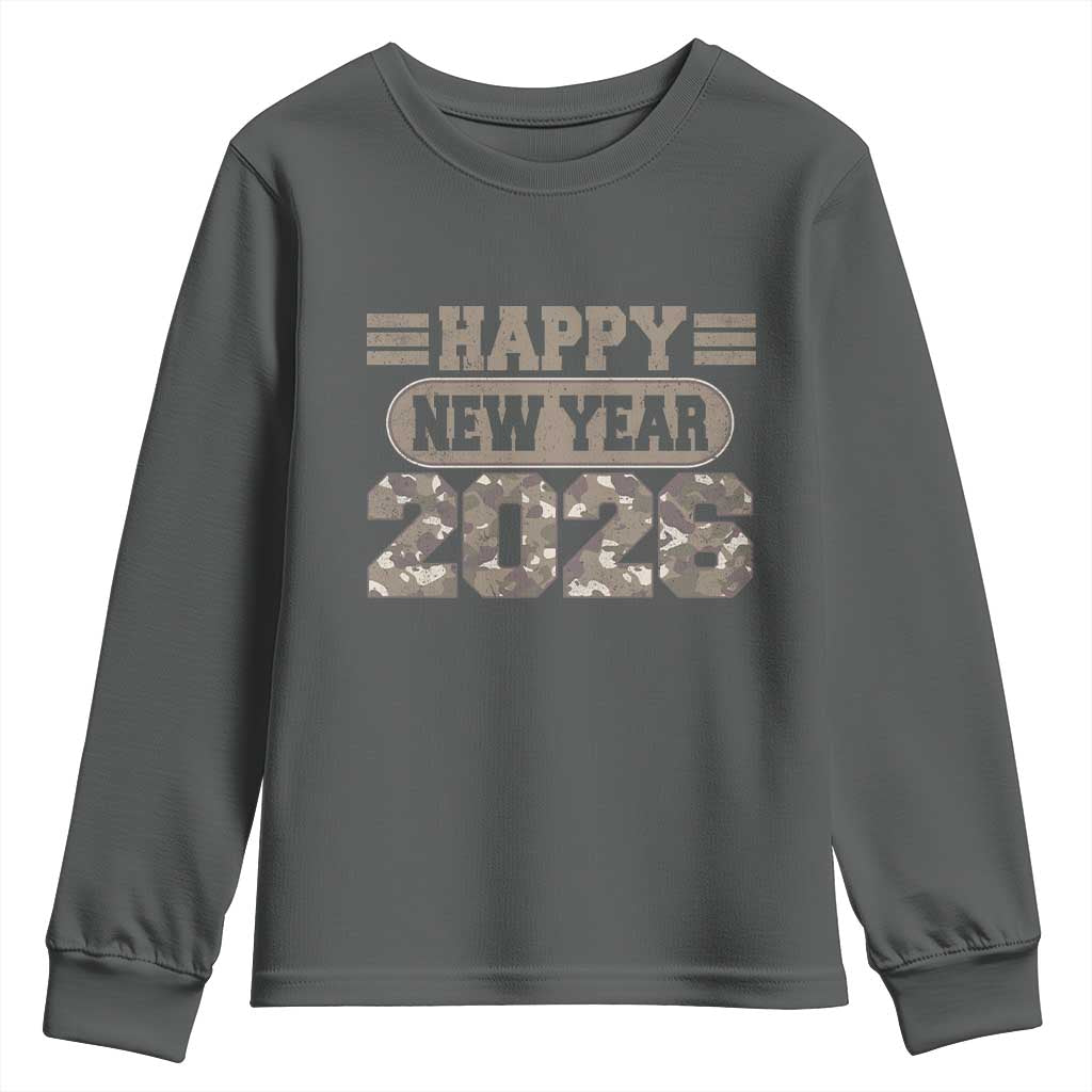 Camo Happy New Year Party 2026 Youth Sweatshirt Camouflage NYE Party - Wonder Print Shop