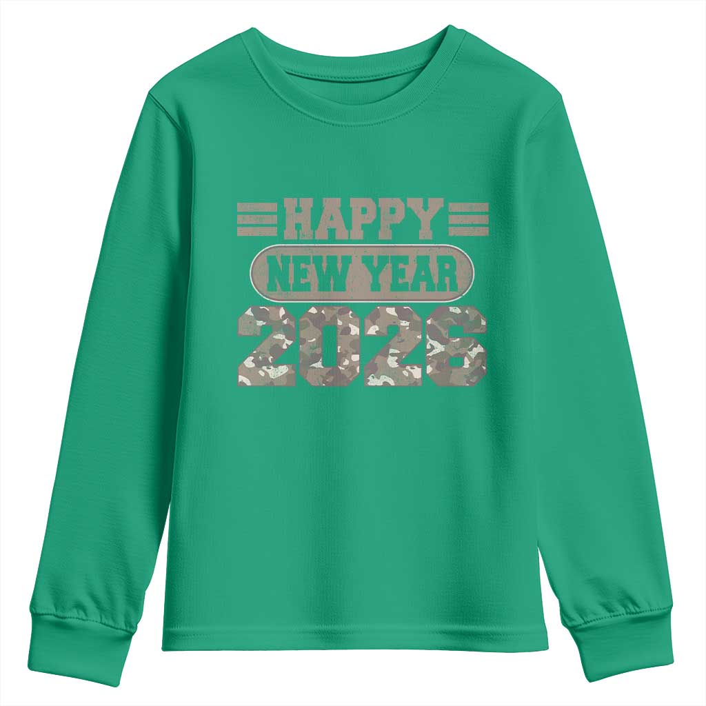 Camo Happy New Year Party 2026 Youth Sweatshirt Camouflage NYE Party - Wonder Print Shop