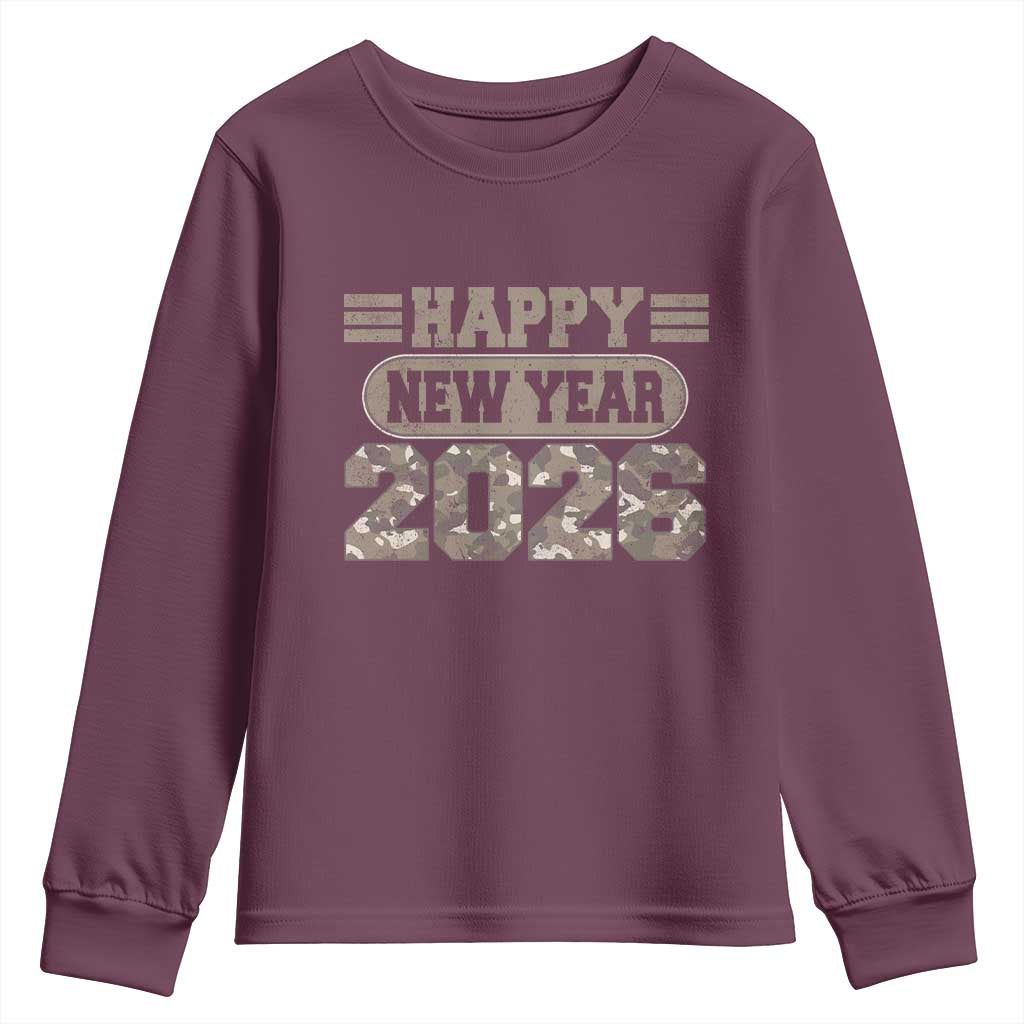 Camo Happy New Year Party 2026 Youth Sweatshirt Camouflage NYE Party - Wonder Print Shop