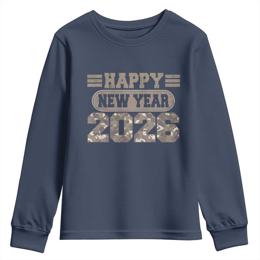 Camo Happy New Year Party 2026 Youth Sweatshirt Camouflage NYE Party - Wonder Print Shop
