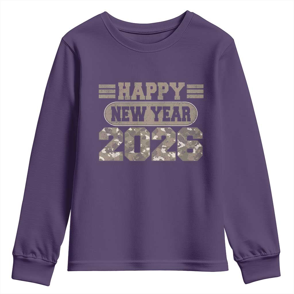 Camo Happy New Year Party 2026 Youth Sweatshirt Camouflage NYE Party - Wonder Print Shop