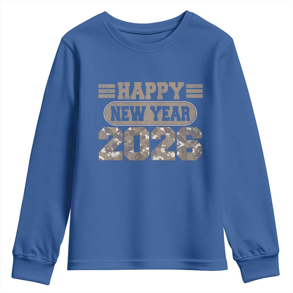 Camo Happy New Year Party 2026 Youth Sweatshirt Camouflage NYE Party - Wonder Print Shop