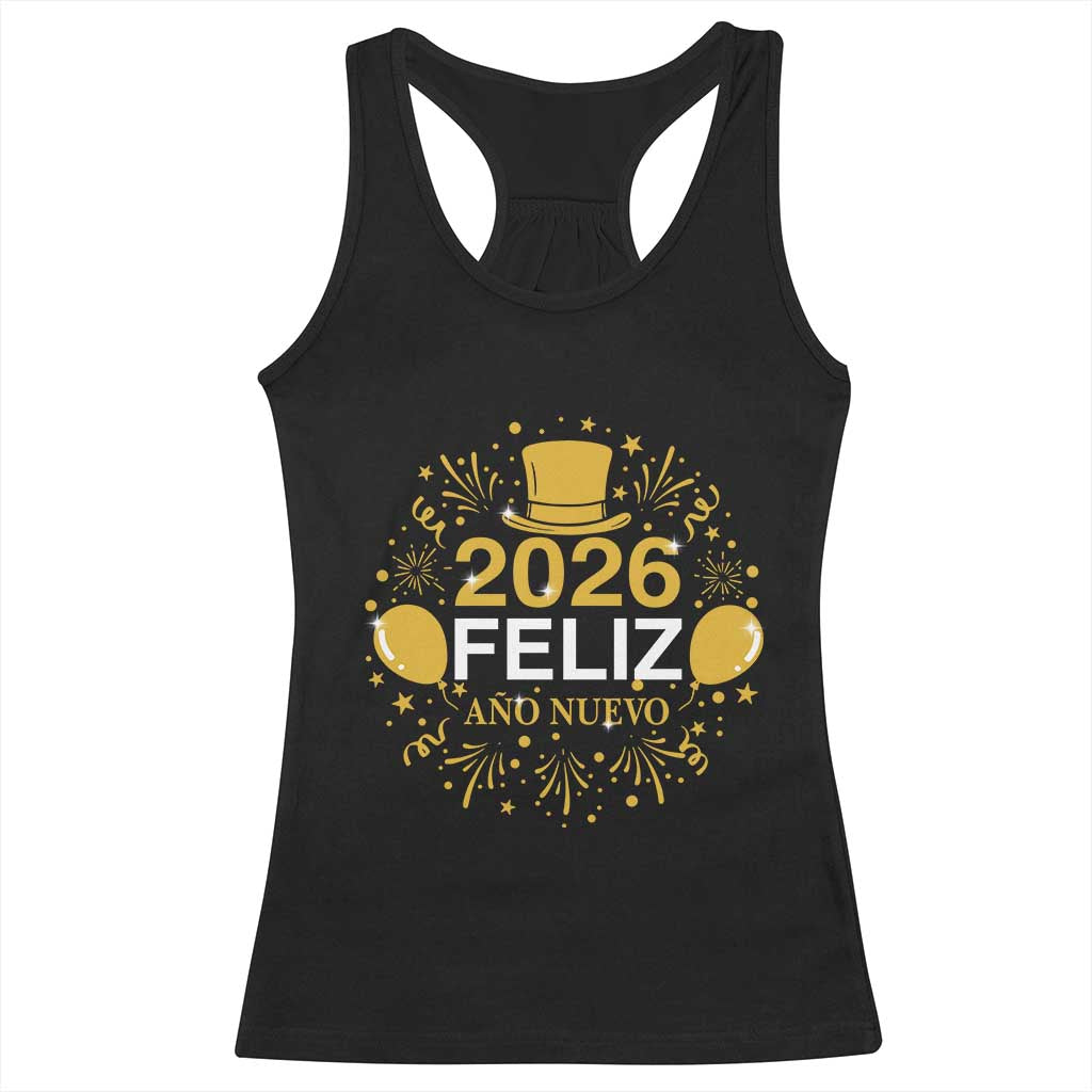 Spanish Mexican New Year 2026 Racerback Tank Top Feliz Ano Nuevo NYE Party - Wonder Print Shop