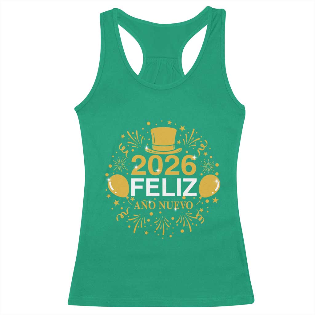 Spanish Mexican New Year 2026 Racerback Tank Top Feliz Ano Nuevo NYE Party - Wonder Print Shop
