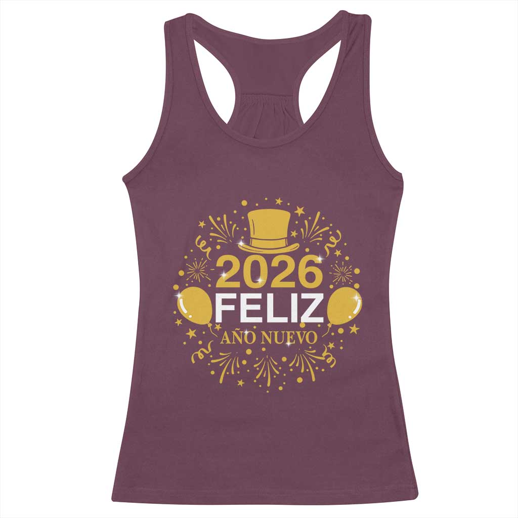 Spanish Mexican New Year 2026 Racerback Tank Top Feliz Ano Nuevo NYE Party - Wonder Print Shop