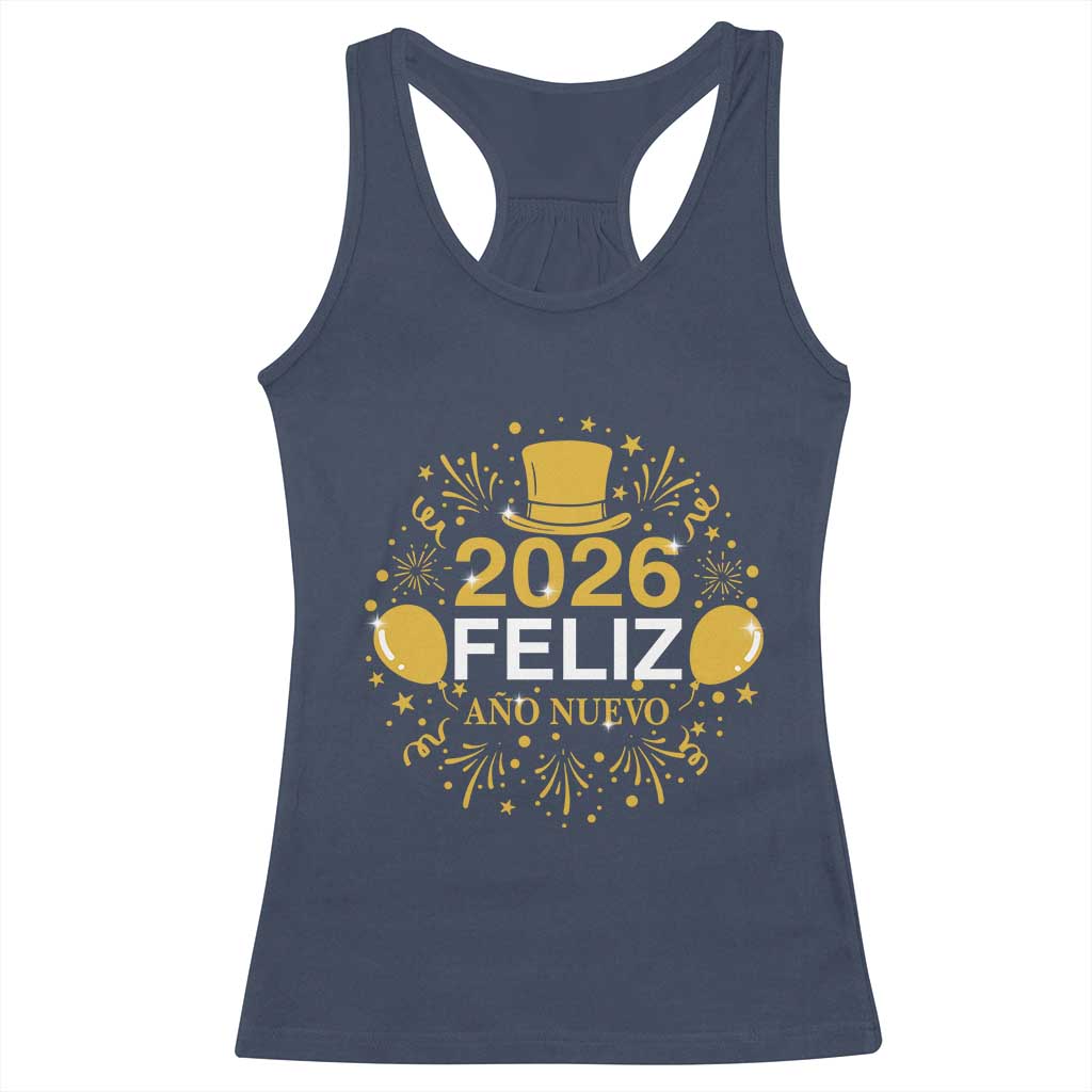 Spanish Mexican New Year 2026 Racerback Tank Top Feliz Ano Nuevo NYE Party - Wonder Print Shop