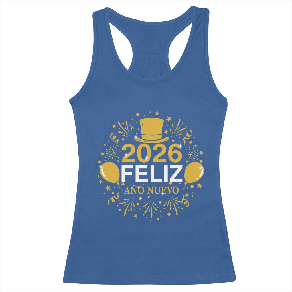 Spanish Mexican New Year 2026 Racerback Tank Top Feliz Ano Nuevo NYE Party - Wonder Print Shop