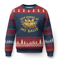 Funny Adult New Years Eve Ugly Christmas Sweater Stop Staring At My Balls Golden Disco Ball - Wonder Print Shop