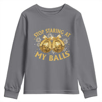 Funny Adult New Years Eve Youth Sweatshirt Stop Staring At My Balls Golden Disco Ball - Wonder Print Shop