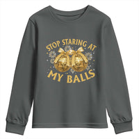 Funny Adult New Years Eve Youth Sweatshirt Stop Staring At My Balls Golden Disco Ball - Wonder Print Shop