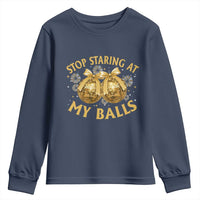 Funny Adult New Years Eve Youth Sweatshirt Stop Staring At My Balls Golden Disco Ball - Wonder Print Shop