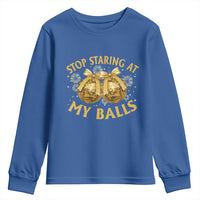Funny Adult New Years Eve Youth Sweatshirt Stop Staring At My Balls Golden Disco Ball - Wonder Print Shop