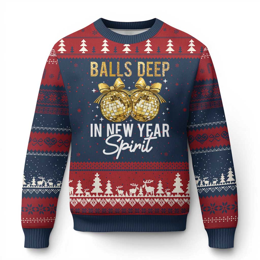 Funny New Year Disco Ball Ugly Christmas Sweater Balls Deep In New Year Spirit - Wonder Print Shop