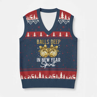 Funny New Year Disco Ball V-Neck Knit Sweater Vest Balls Deep In New Year Spirit - Wonder Print Shop